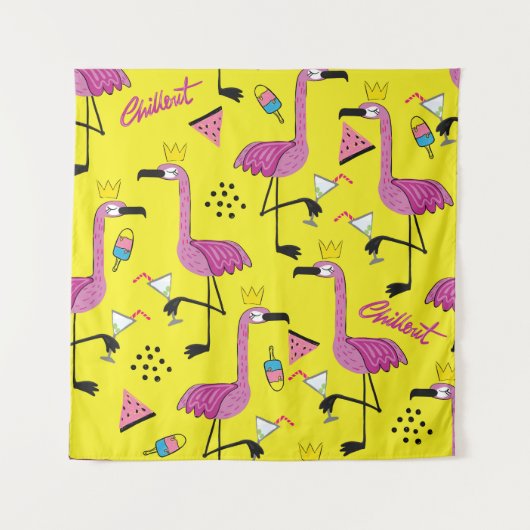 Pink Flamingo: Summer Fashion Pattern Wandteppich (Vorderseite)