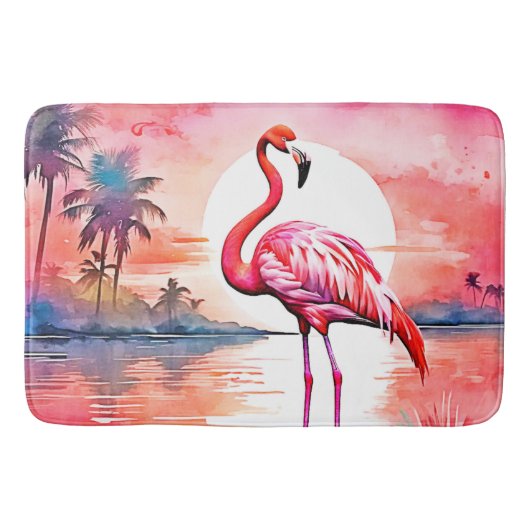 Pink Flamingo Sunset Badematte (Vorderseite)
