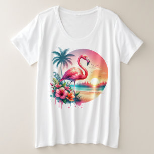Pink Flamingo Sunset Clipart Große Größe T-Shirt