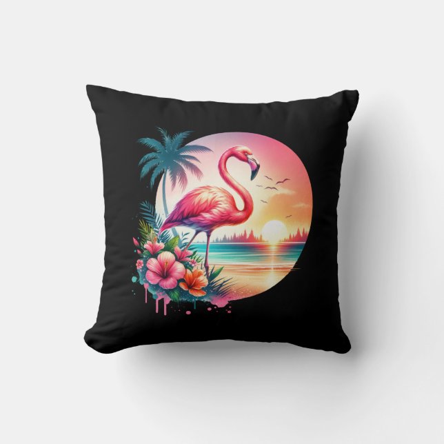 Pink Flamingo Sunset Clipart Kissen (Vorderseite)