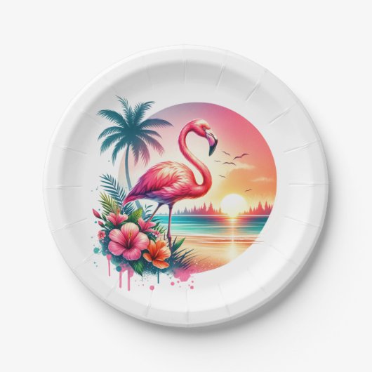 Pink Flamingo Sunset Clipart Pappteller (Vorderseite)