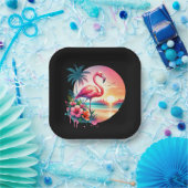 Pink Flamingo Sunset Clipart Pappteller (Party)