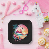 Pink Flamingo Sunset Clipart Pappteller (Party)