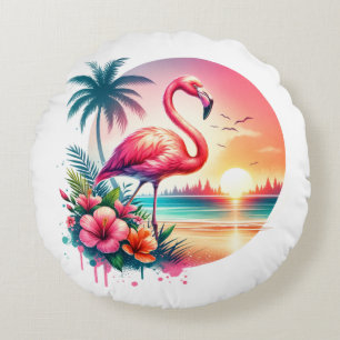 Pink Flamingo Sunset Clipart Rundes Kissen