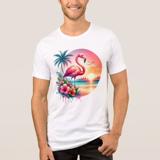 Pink Flamingo Sunset Clipart Tri-Blend Shirt (Vorderseite)