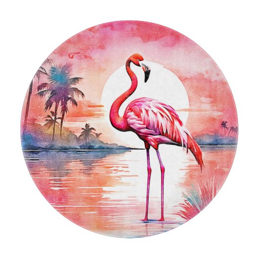 Pink Flamingo Sunset Schneidebrett (Vorderseite)