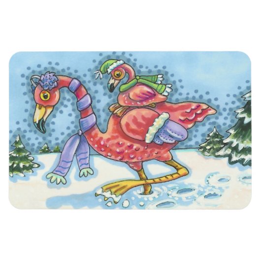 PINK FLAMINGO TIEFES SCHNEE CHRISTMAS MAGNET Recta (Horizontal)