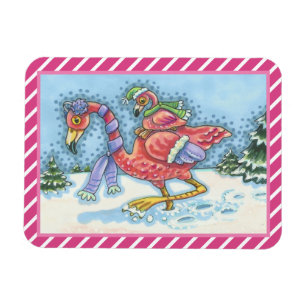 PINK FLAMINGO TIEFES SCHNEE CHRISTMAS MAGNET Recta