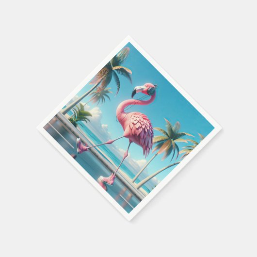 Pink Flamingo Tragen Sneakers und Kopfhörer Serviette (Ecke)