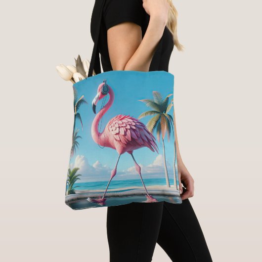 Pink Flamingo Tragen Sneakers und Kopfhörer Tasche (Von Nahem)