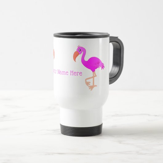 Pink Flamingo Travel Mug mit Ihrem Namen Reisebecher (VorderseiteRechts)