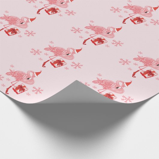 Pink Flamingo Tropical Beach Bird Weihnachten Geschenkpapier (Ecke)