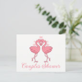 Pink Flamingo Tropical Beach Couples Bridal Shower Einladungspostkarte (Stehend Vorderseite)