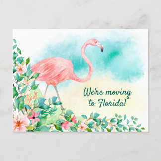 Pink Flamingo Tropical Beach Szene Neue Adresse Ankündigungspostkarte