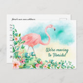Pink Flamingo Tropical Beach Szene Neue Adresse Ankündigungspostkarte (Vorne/Hinten)