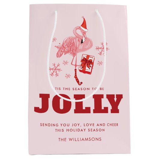 Pink Flamingo Tropical Beach Weihnachten Mittlere Geschenktüte (Vorderseite)
