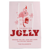 Pink Flamingo Tropical Beach Weihnachten Mittlere Geschenktüte (Rückseite)