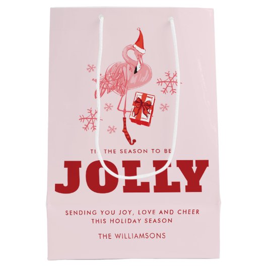 Pink Flamingo Tropical Beach Weihnachten Mittlere Geschenktüte (Rückseite)