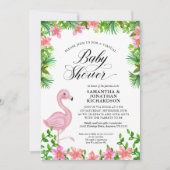 Pink Flamingo Tropical Blume Virtual Baby Dusche Einladung (Vorderseite)