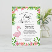 Pink Flamingo Tropical Blume Virtual Baby Dusche Einladung (Stehend Vorderseite)