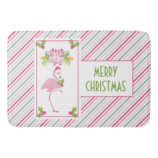 Pink Flamingo Tropical Christmas Badematte (Vorderseite)