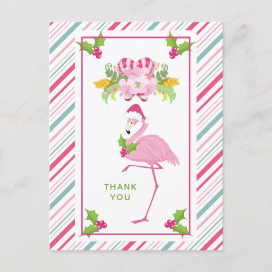 Pink Flamingo Tropical Christmas Danke Postkarte (Vorderseite)
