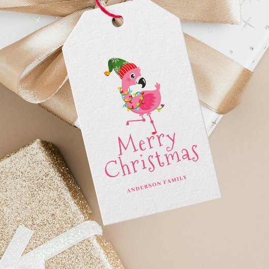 Pink Flamingo Tropical Christmas Geschenkanhänger