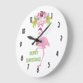 Pink Flamingo Tropical Christmas Große Wanduhr (Winkel)