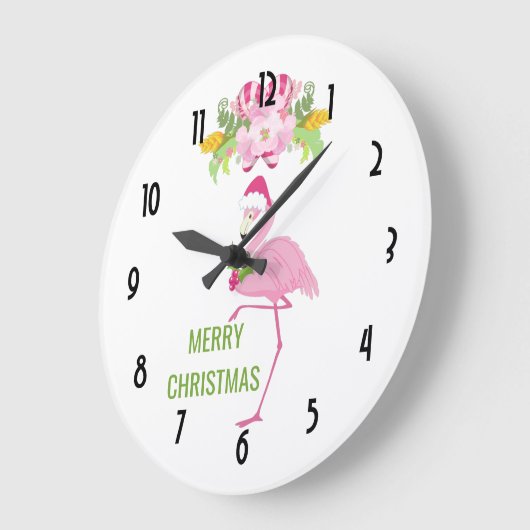 Pink Flamingo Tropical Christmas Große Wanduhr (Winkel)