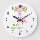 Pink Flamingo Tropical Christmas Große Wanduhr (Vorderseite)