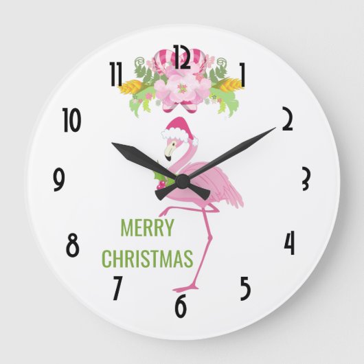 Pink Flamingo Tropical Christmas Große Wanduhr (Vorderseite)