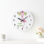 Pink Flamingo Tropical Christmas Große Wanduhr (Zuhause)
