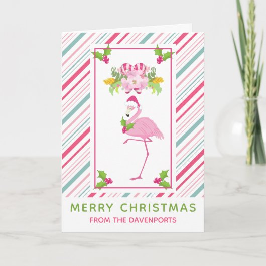 Pink Flamingo Tropical Christmas Karte (Vorderseite)