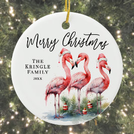 Pink Flamingo Tropical Christmas Keramik Ornament