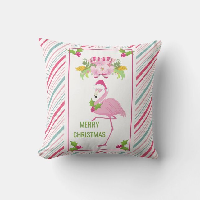 Pink Flamingo Tropical Christmas Kissen (Vorderseite)