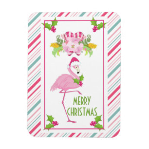 Pink Flamingo Tropical Christmas Magnet