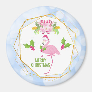 Pink Flamingo Tropical Christmas Magnet