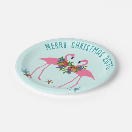 Pink Flamingo Tropical Christmas Message Pappteller (Schrägansicht)