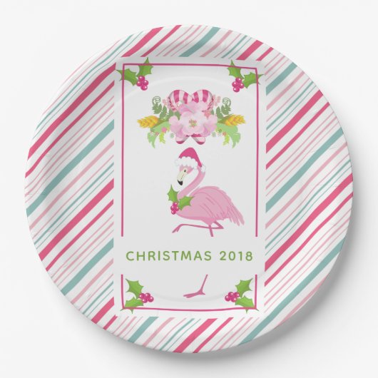 Pink Flamingo Tropical Christmas Pappteller (Vorderseite)