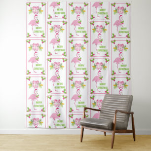 Pink Flamingo Tropical Christmas Pattern Wandteppich