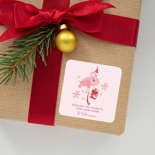 Pink Flamingo Tropical Christmas Quadratischer Aufkleber
