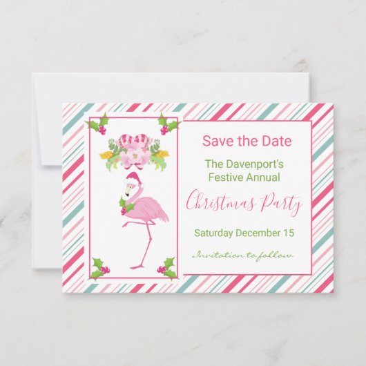 Pink Flamingo Tropical Christmas Save the Date Einladung (Vorderseite)