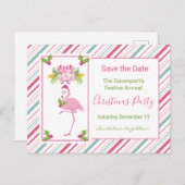 Pink Flamingo Tropical Christmas Save the Date Postkarte (Vorne/Hinten)
