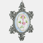 Pink Flamingo Tropical Christmas Schneeflocken Zinn-Ornament (Links)