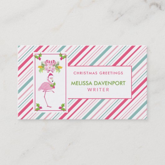 Pink Flamingo Tropical Christmas Visitenkarte (Vorderseite)
