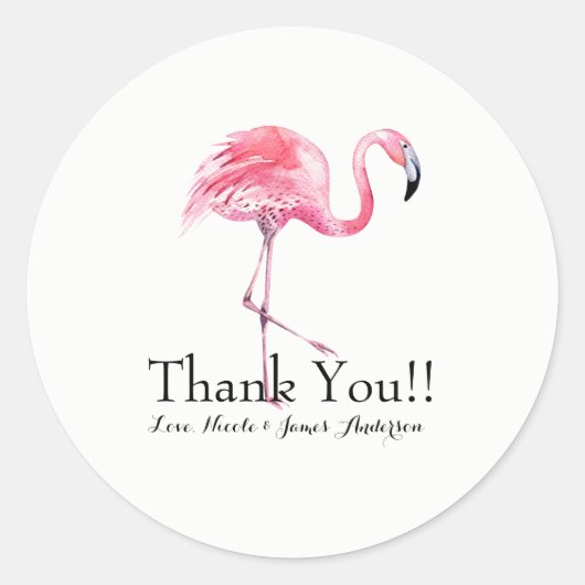 Pink Flamingo Tropical Elegante Wedding Gefallen Runder Aufkleber (Vorderseite)
