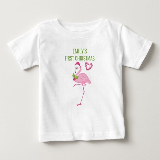Pink Flamingo Tropical First Christmas Baby T-shirt (Vorderseite)