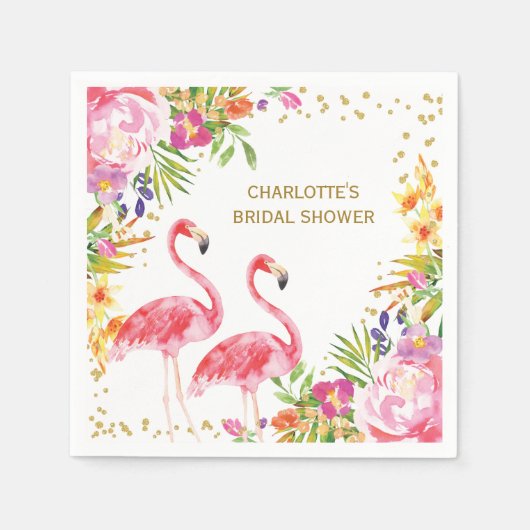 Pink Flamingo Tropical Floral Shooting Paper Napki Serviette (Vorderseite)