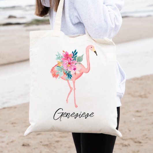Pink Flamingo Tropical Florals Bridesmaid Tote Beu Tragetasche