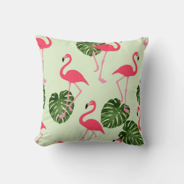 Pink Flamingo Tropical Green Leaf Kissen